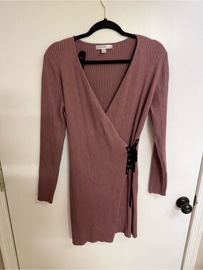 Emma and Posh Ribbed Wrap Dress in Mauve